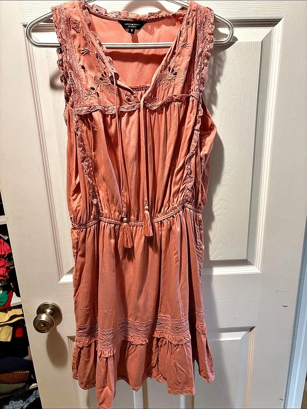 Lucky Brand Lace Trim Mini Dress in Pink Size Medium Like New